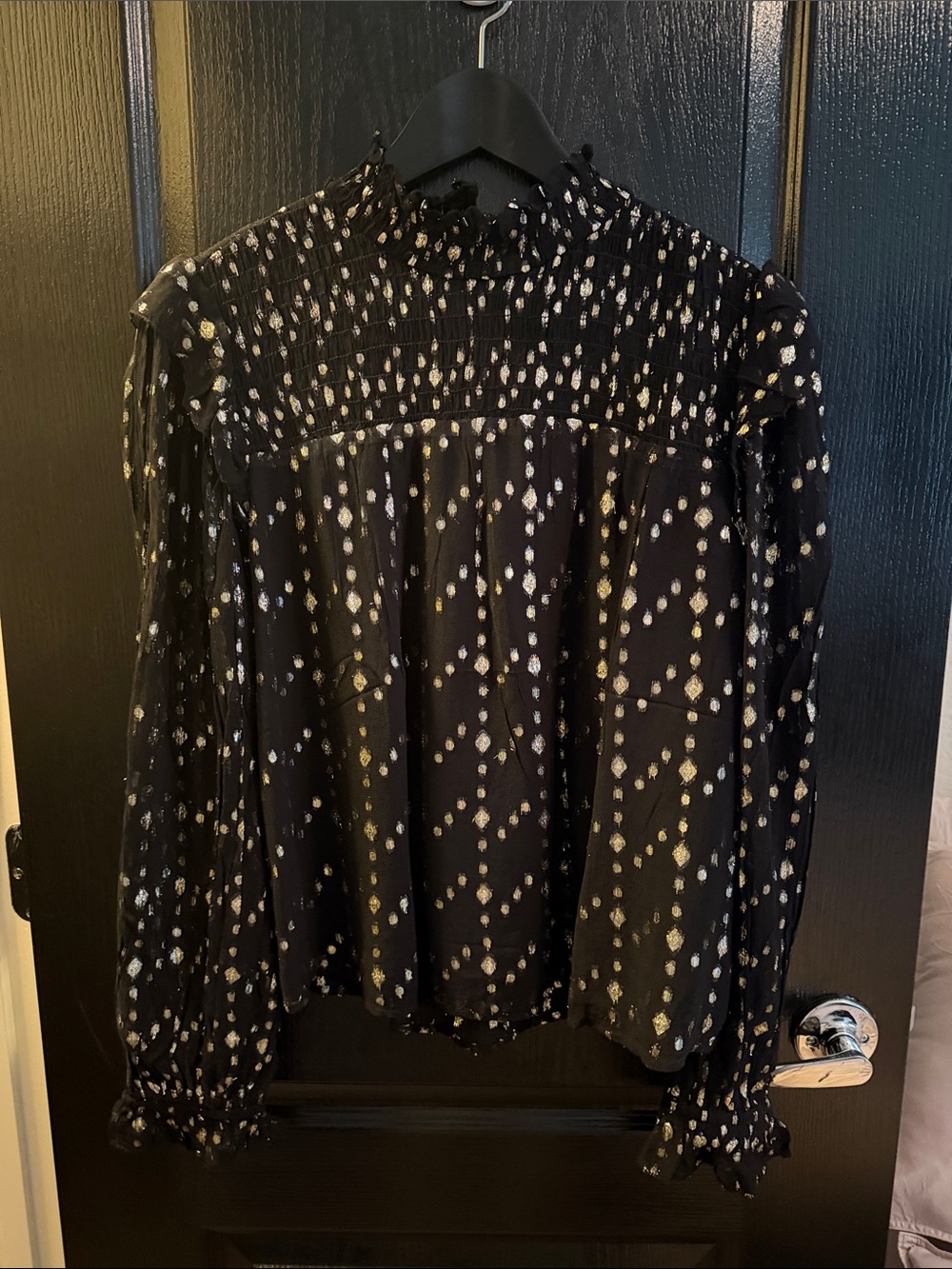 Elan NWOT Black Long-Sleeve Dot-Print Blouse